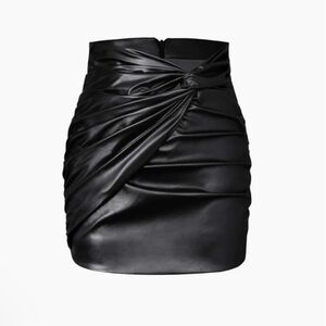 NWT MICAS Metallic Faux Leather Knotted Mini Skirt in Black womens size M